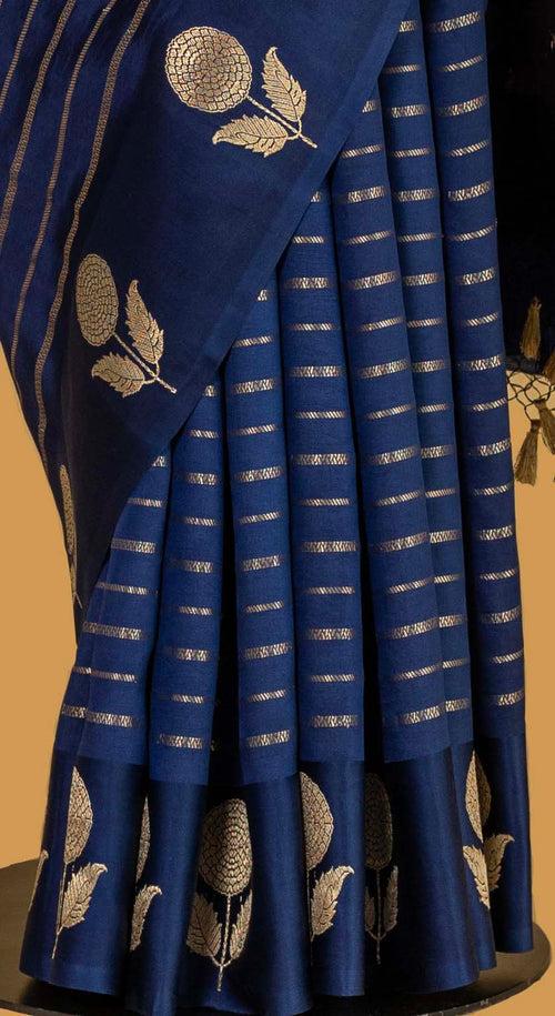 Dark Blue Banarasi Silk Sari