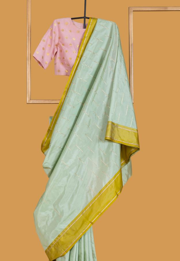 Pastel Green Banarasi Silk Sari