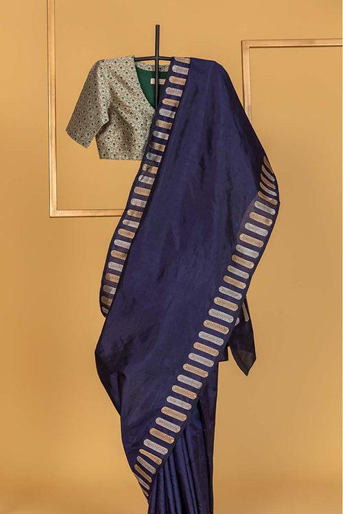 Navy Blue Handwoven Banarasi Silk Sari