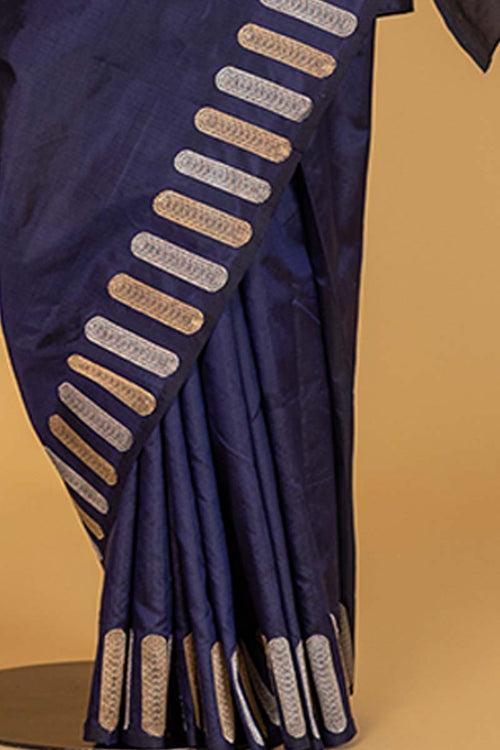 Navy Blue Handwoven Banarasi Silk Sari