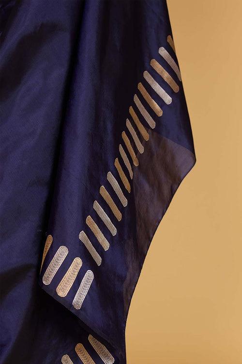 Navy Blue Handwoven Banarasi Silk Sari