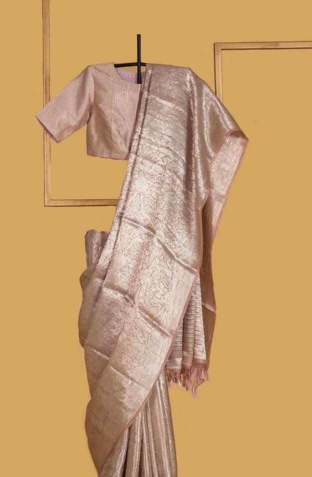 Pastel Pink Banarasi Tissue Sari