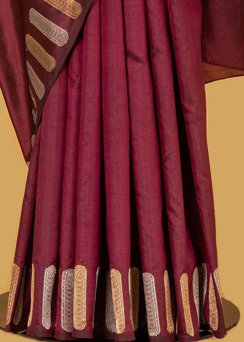 Wine Handwoven Banarasi Silk Sari