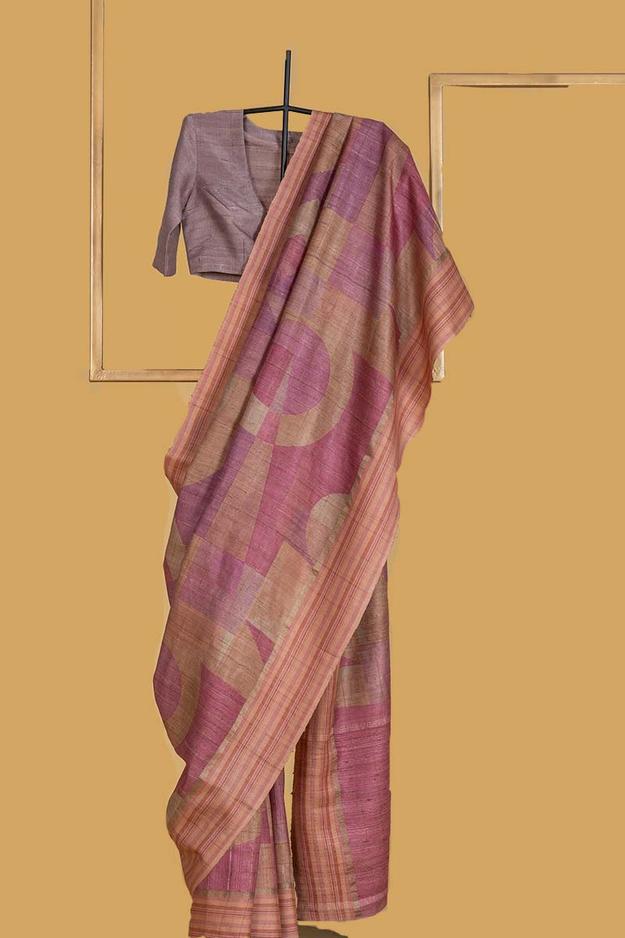 Pink Tussar Printed Sari