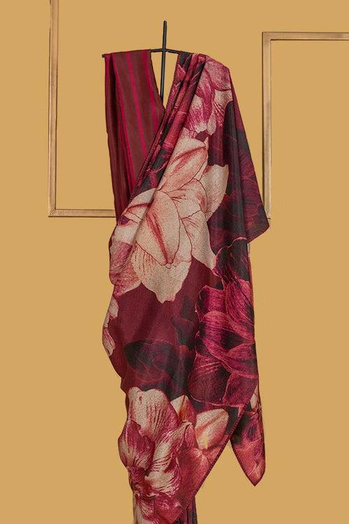 Deep Red Silk Printed Sari