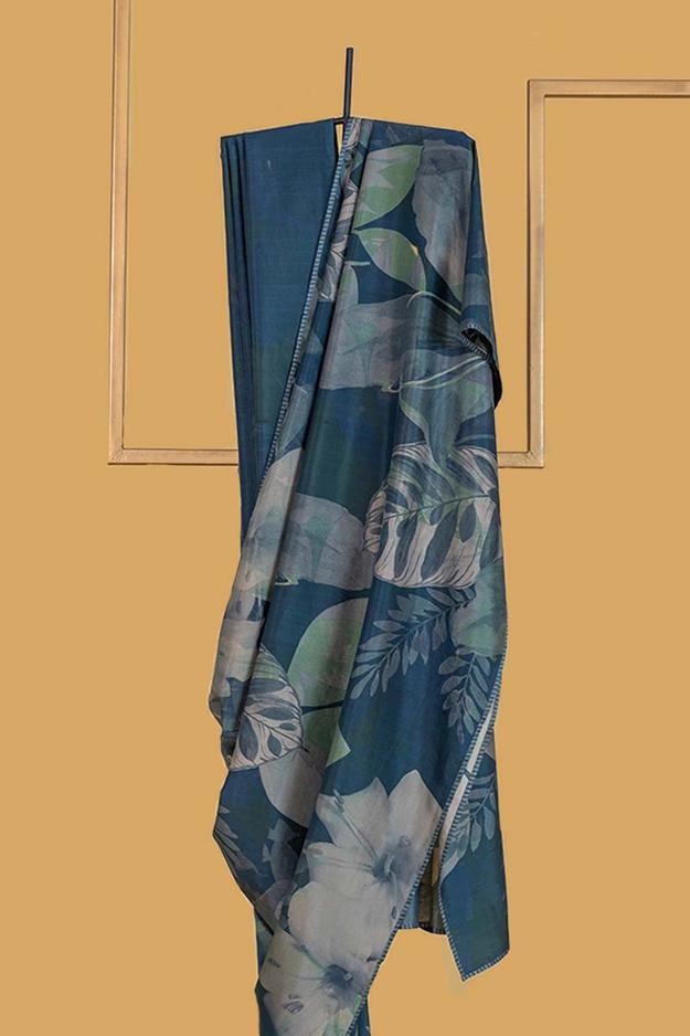 Grey Printed Silk Sari