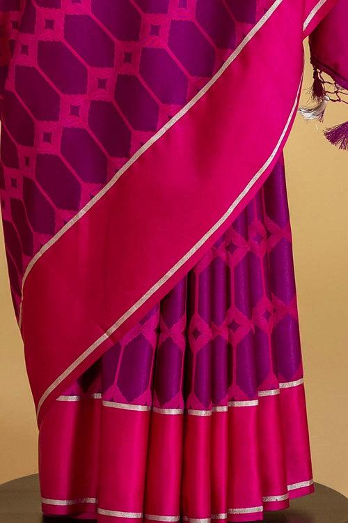 Purple Banarasi Satin-Silk Jaamdani Sari