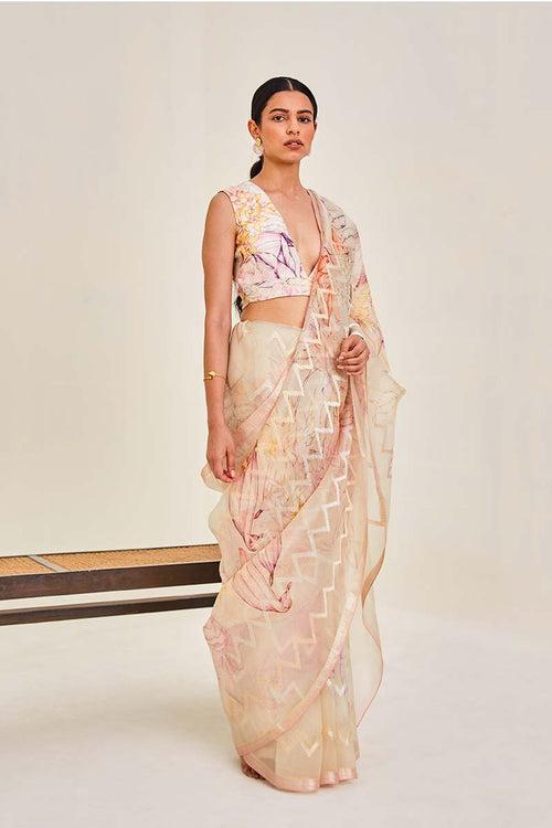 Handwoven Zari Organza Sari with print