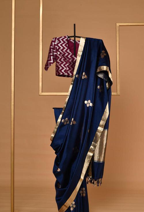 Dark Blue Banarasi Silk Sari