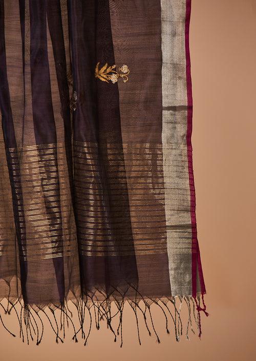 Purple Chanderi Jaamdani Dupatta