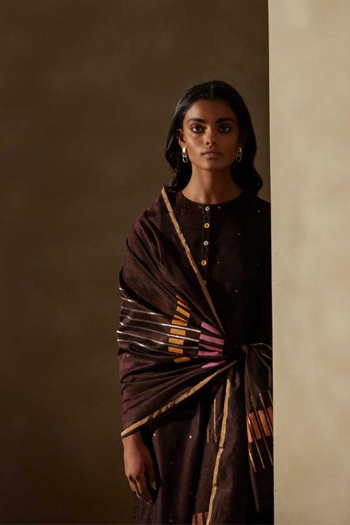 Coffee Brown Chanderi Jaamdani Suit