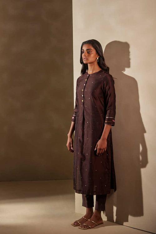 Coffee Brown Chanderi Jaamdani Suit