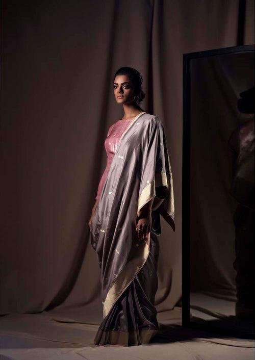 Grey Banarasi Silk Sari  from our Origami collection