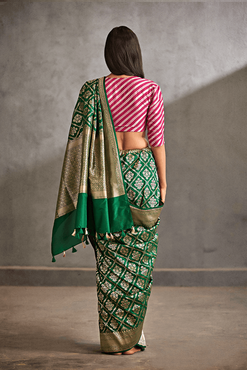 Forest Green Silk Banarasi Sari