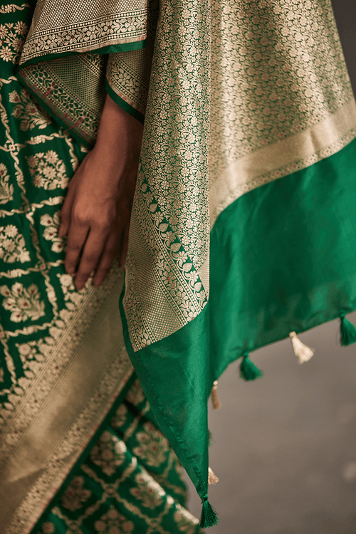 Forest Green Silk Banarasi Sari