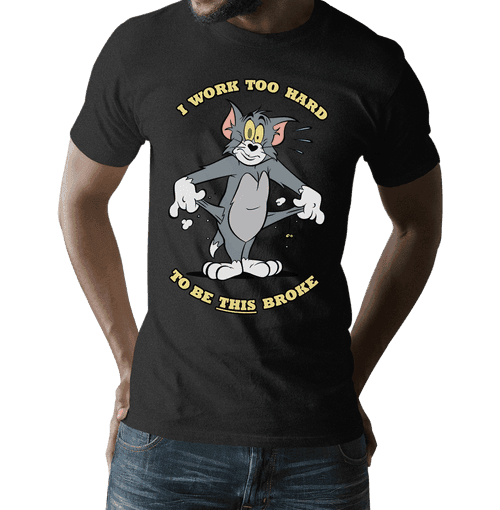 Tom And Jerry  Tom I Work Hard Navy Blue Mens T Shirt