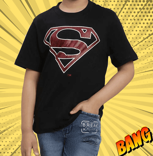 Superman 1705 Black Kids Boys T Shirt