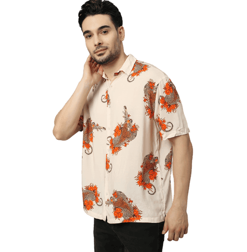 Hanami Cheetah Printed Cream Unisex Shirt