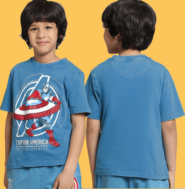 Captain America 1087 Blue Acid Wash Kids T Shirt