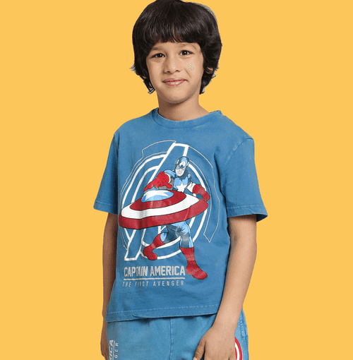 Captain America 1087 Blue Acid Wash Kids T Shirt