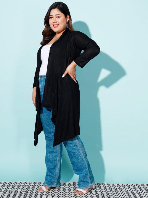 Solid Women Plus Size Long Shrug-1966PLUS