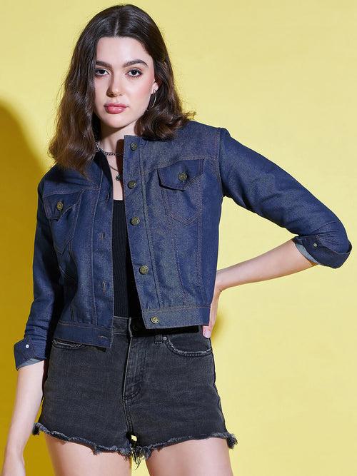 Buttoned Solid Regular Fit Women Denim Jacket-2611E-2612E