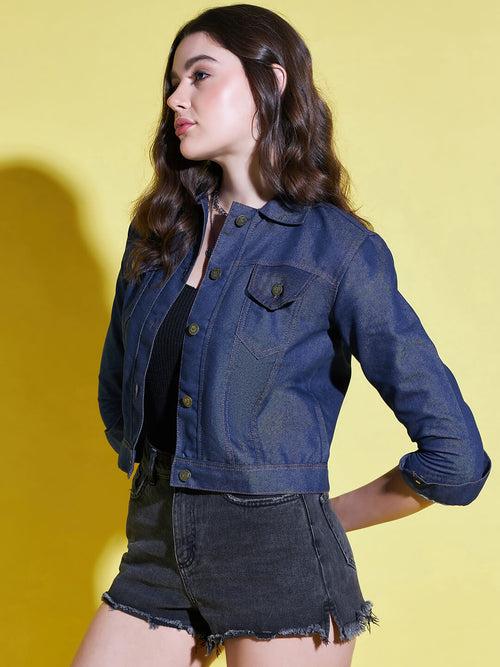 Buttoned Solid Regular Fit Women Denim Jacket-2611E-2612E