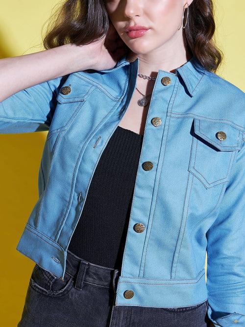 Buttoned Solid Regular Fit Women Denim Jacket-2611E-2612E