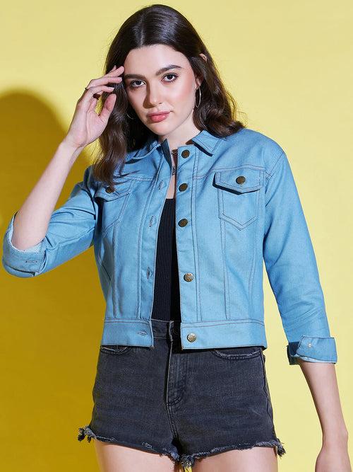 Buttoned Solid Regular Fit Women Denim Jacket-2611E-2612E