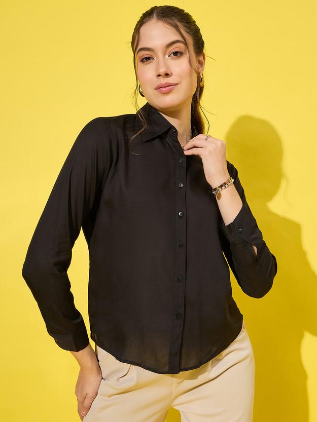 Black Rayon Women's Formal Shirt with Sleek-3038B