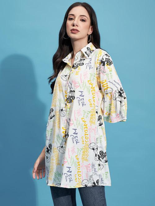 Multicolor Rayon Digital Paper Print Women Long Shirt-3346GN3