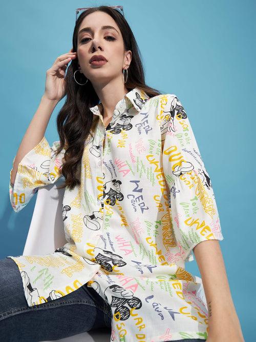 Multicolor Rayon Digital Paper Print Women Long Shirt-3346GN3