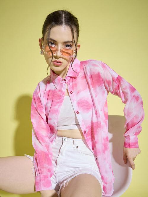 Tie & Dye Oversized Women Shirt | Casual Shirts-3379-3380