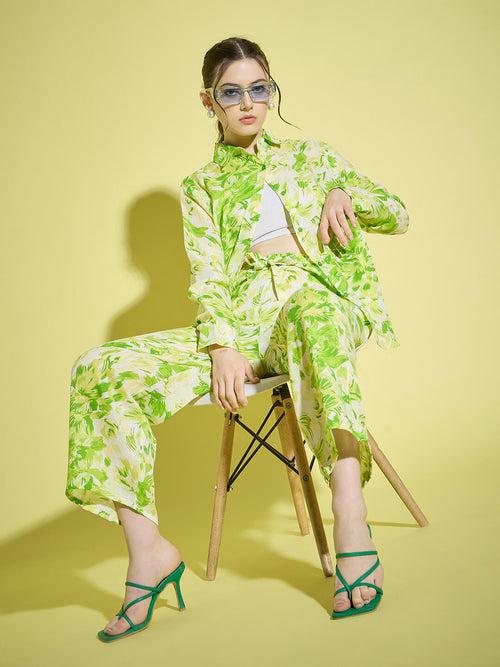 Floral Printed Rayon Women's Co-Ord Set |2 Piece Dress |Shirt Pant Set-3383-3384