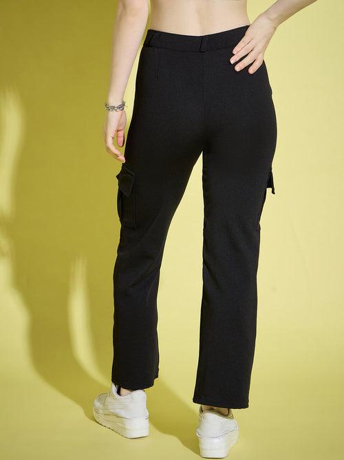 Straight Fit Full Length Solid Cargo Pant | Women Casual Pant-3386-3464