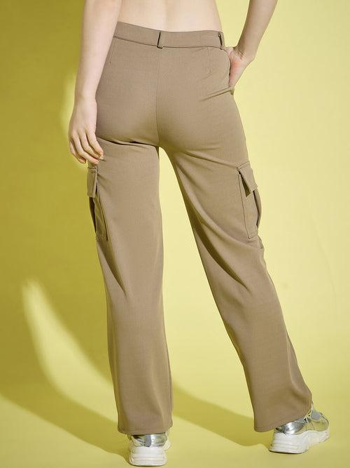 Straight Fit Full Length Solid Cargo Pant | Women Casual Pant-3386-3464