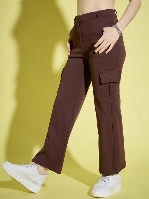 Straight Fit Full Length Solid Cargo Pant | Women Casual Pant-3386-3464