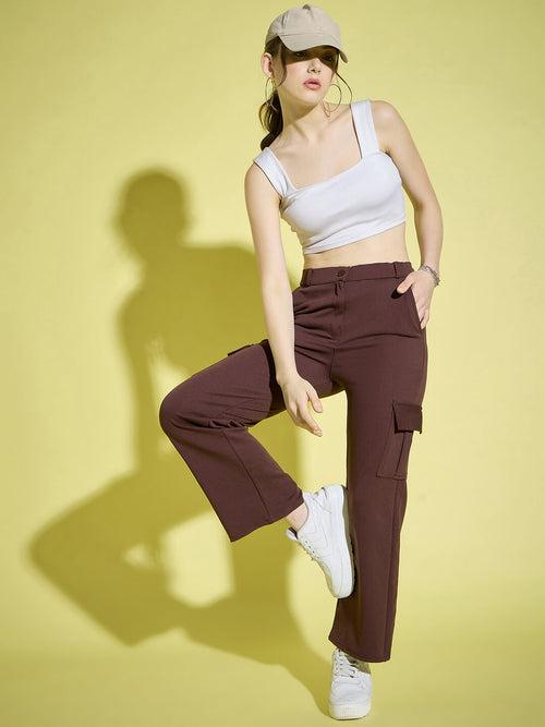 Straight Fit Full Length Solid Cargo Pant | Women Casual Pant-3386-3390