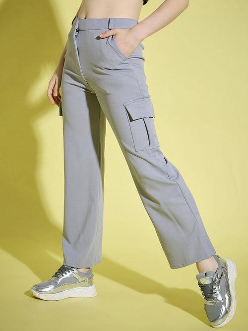 Straight Fit Full Length Solid Cargo Pant | Women Casual Pant-3386-3464