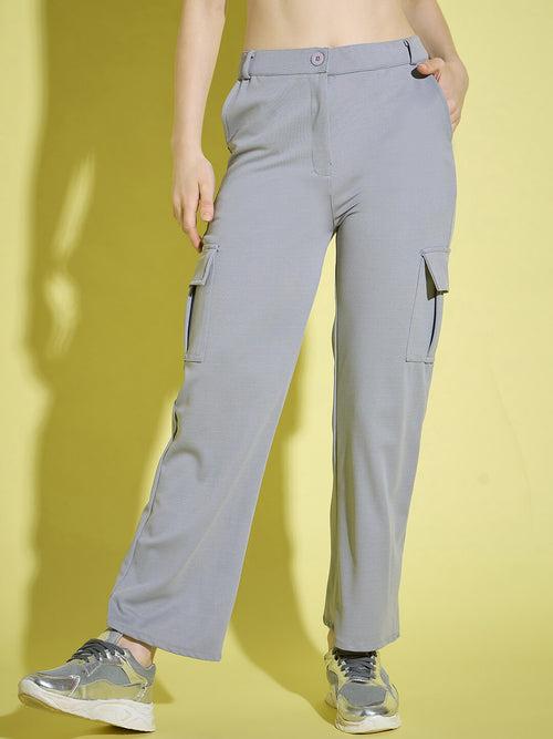 Straight Fit Full Length Solid Cargo Pant | Women Casual Pant-3386-3464