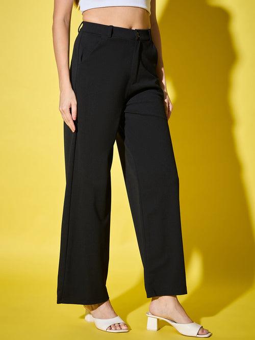 Full Length Black Solid Straight Fit Women’s Formal Trouser Pant-3454