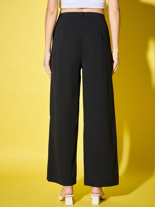 Full Length Black Solid Straight Fit Women’s Formal Trouser Pant-3454