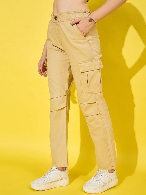 Twill Women’s Cargo Pants with Multiple Pockets-3467-3468