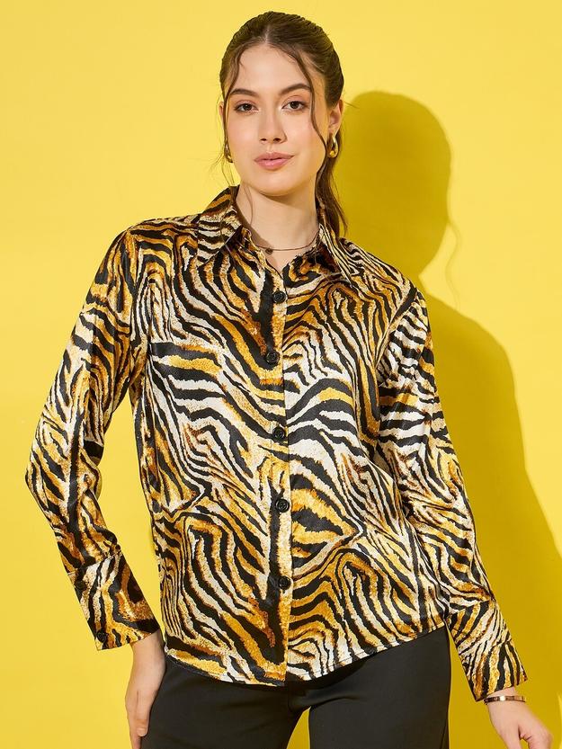 Luxurious Satin Regular Fit Leopard Print Women’s Casual Shirt-3474-3475