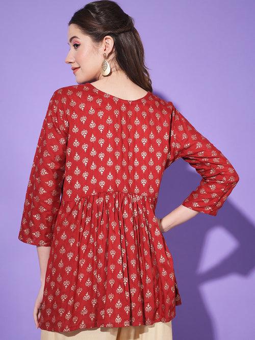 Cotton Block Print Short Women Jaipuri Kurti Top-3182