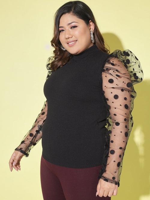 Polka Dot Plus Size Women Net Top-2605PLUS-2605PLUS