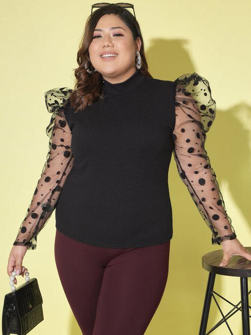 Polka Dot Plus Size Women Net Top-2605PLUS-2605PLUS