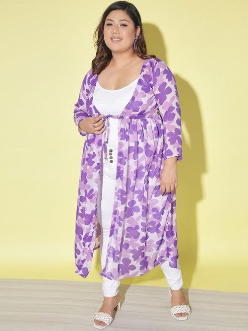 Floral Print Plus Size Women Long Shrug-2860PLUS-2864PLUS