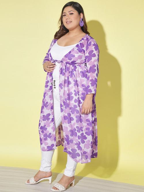 Floral Print Plus Size Women Long Shrug-2860PLUS-2864PLUS