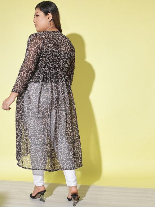 Leopard Print Plus Size Women Long Shrug-2852PLUS-2855PLUS